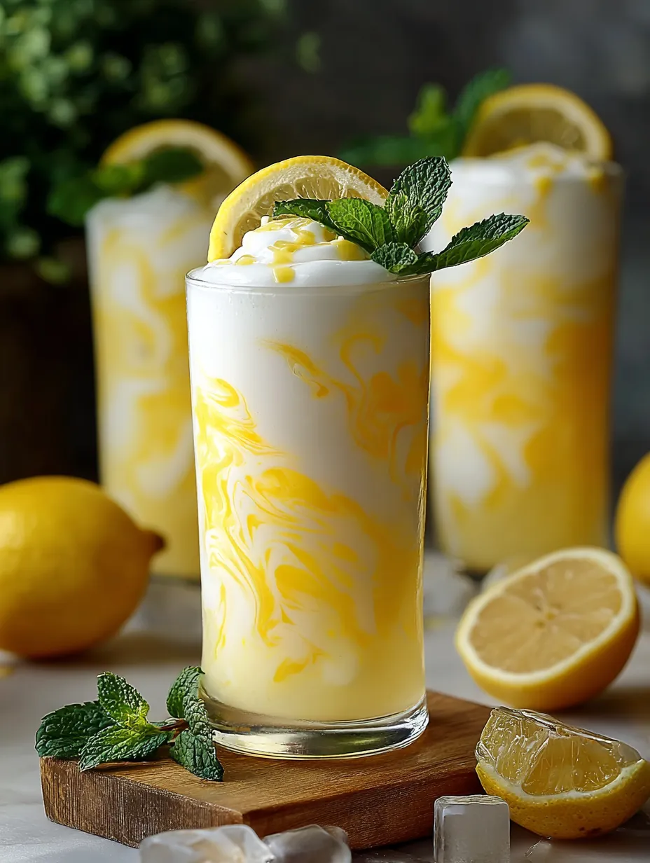 Tall glass filled with lemonade and lemon rounds.