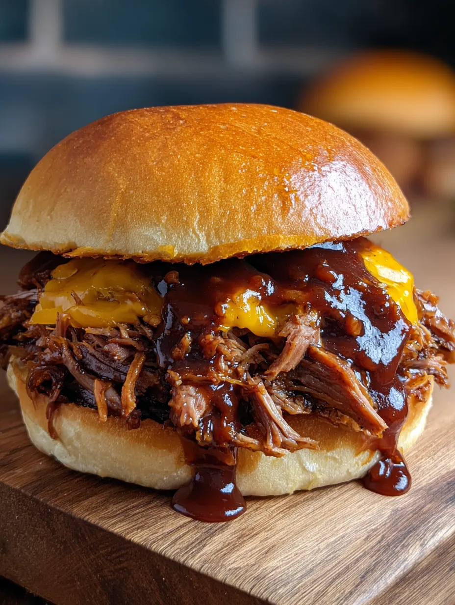 A close up of a barbecue sandwich with sauce.