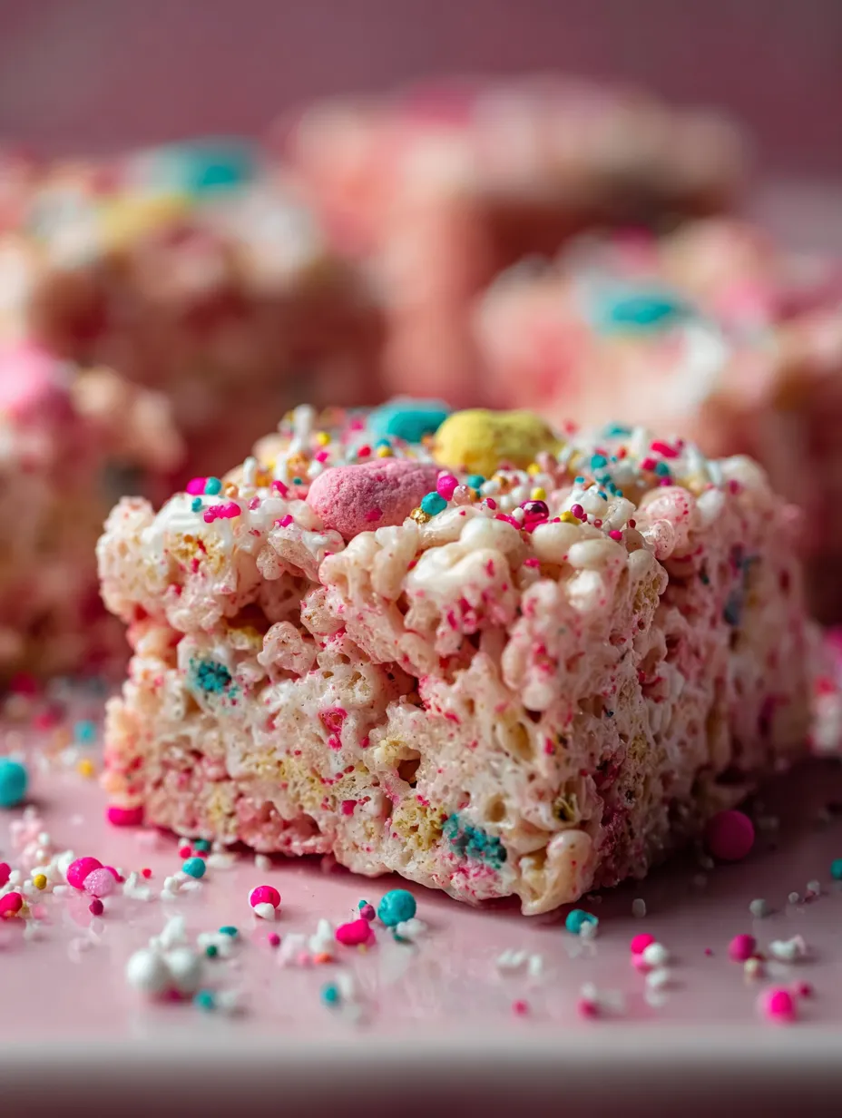 A pink and white candy bar with sprinkles.