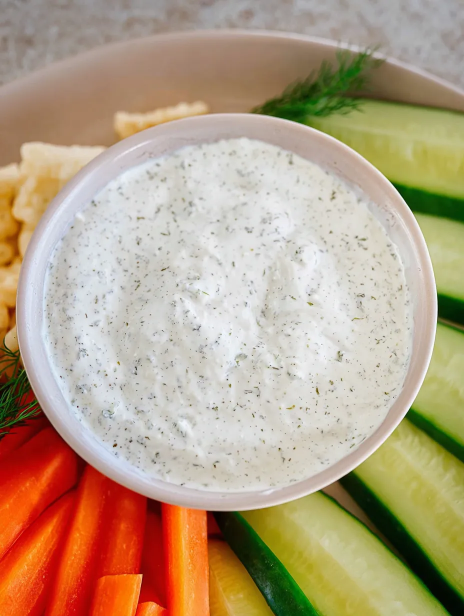 Bowl of dip surrounded by cut veggies.