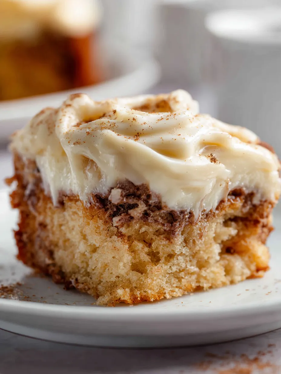 A square of soft cake topped with white icing.
