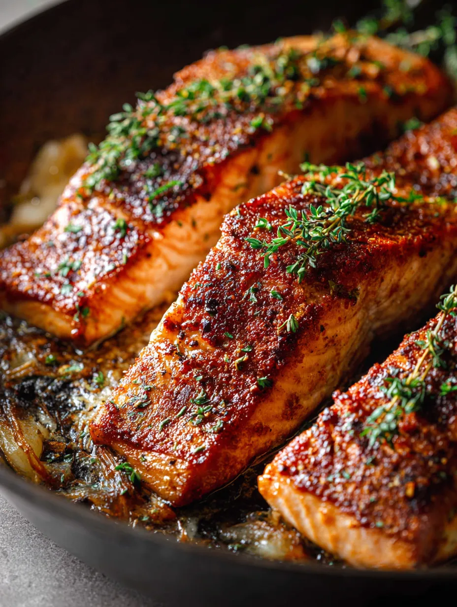 A pan of cooked salmon.