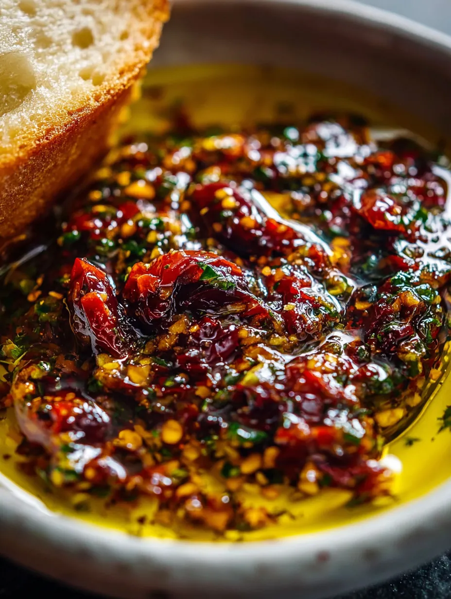 Sauce in a bowl with some bread on the side.
