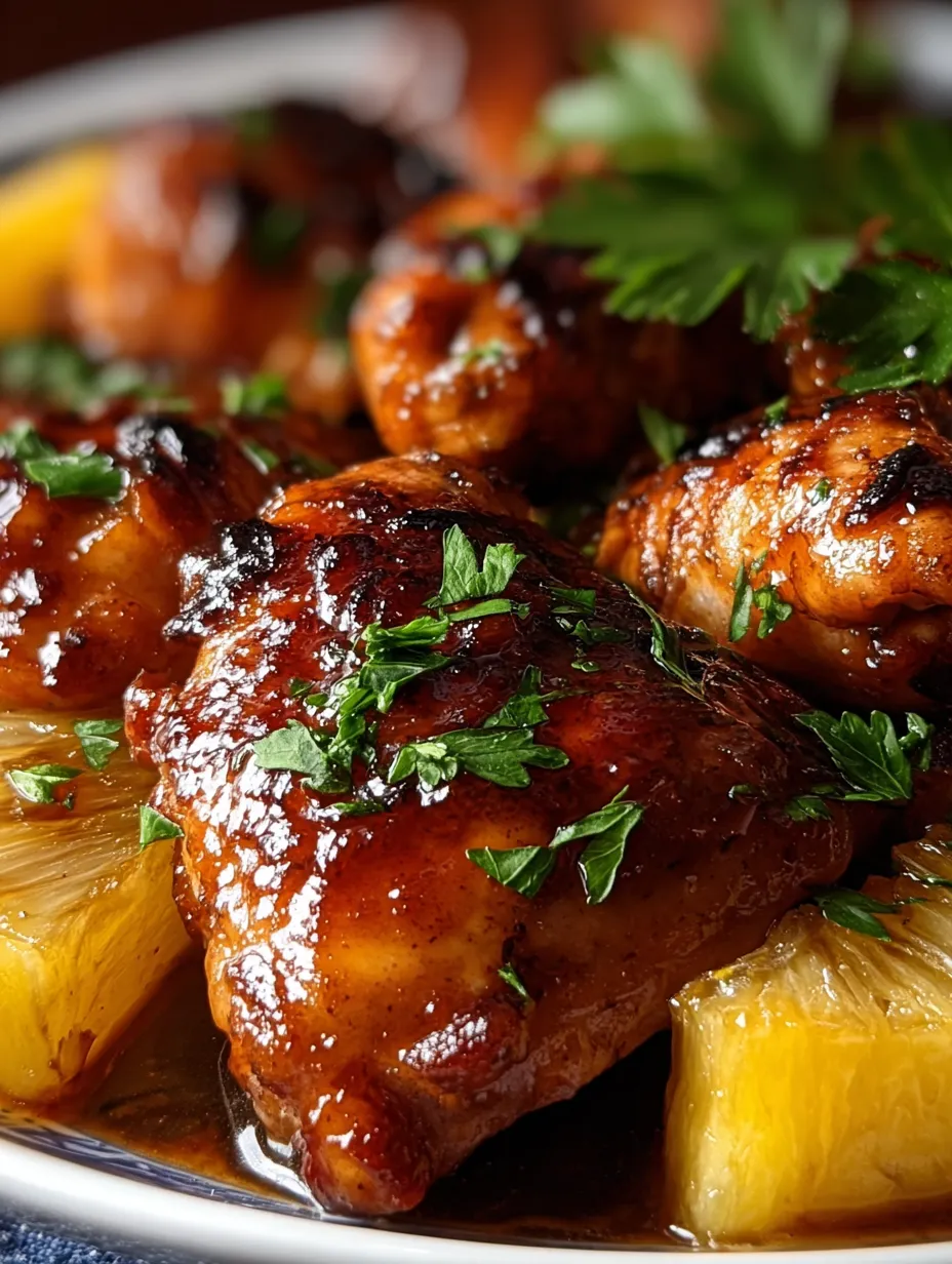 Chicken with sauce and herbs.