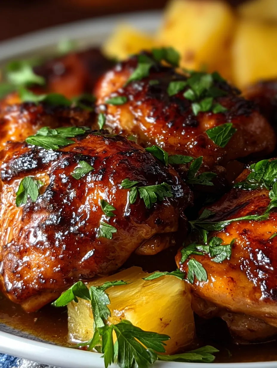 Chicken with pineapple and herbs.