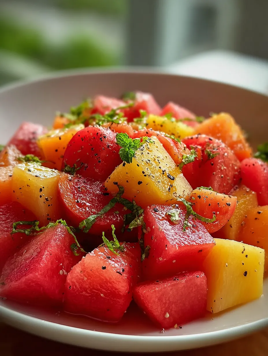A fruit bowl brimming with watermelon, cantaloupe, and honeydew.