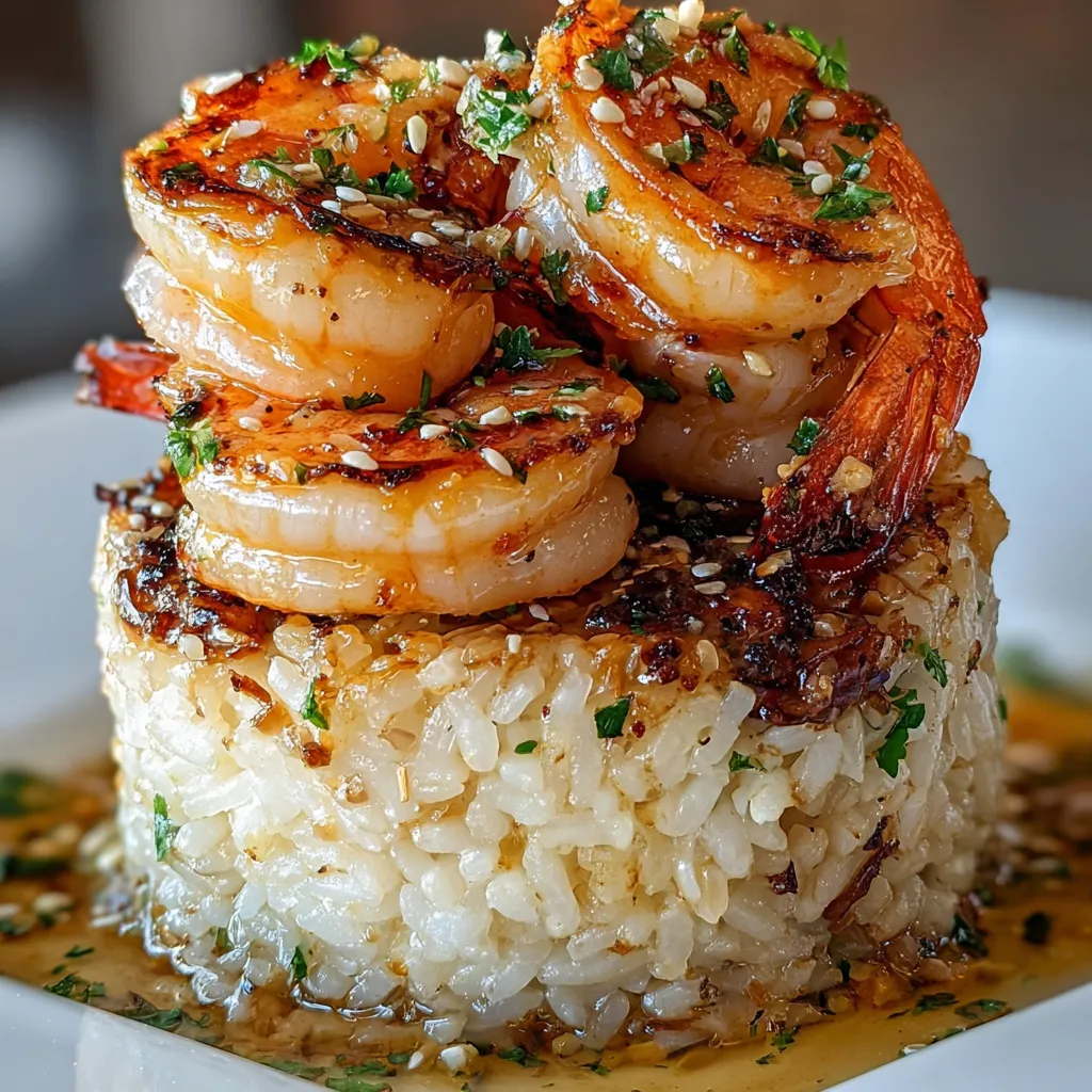 A plate piled high with shrimp and rice.