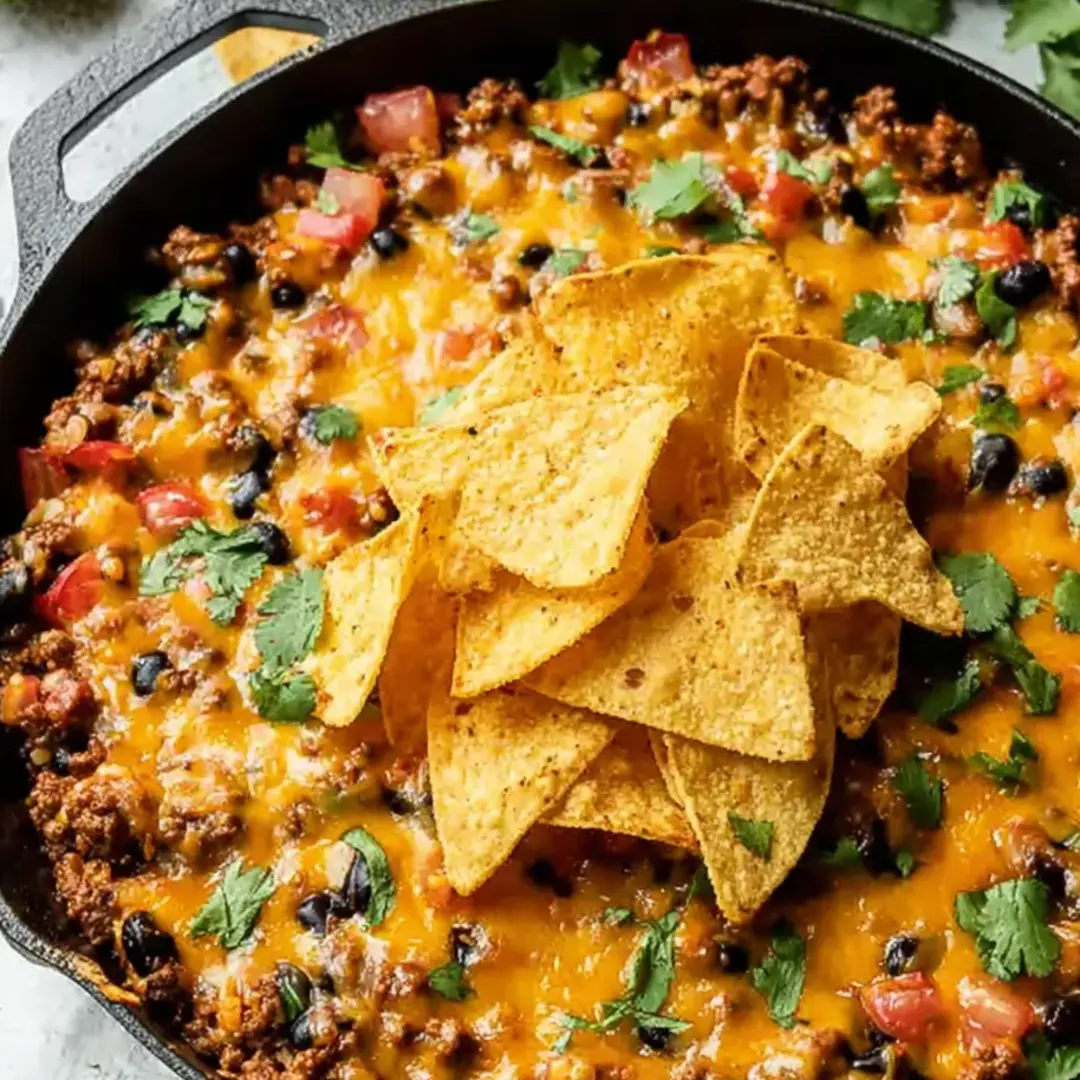 Chili served in a bowl with crispy chips on top.