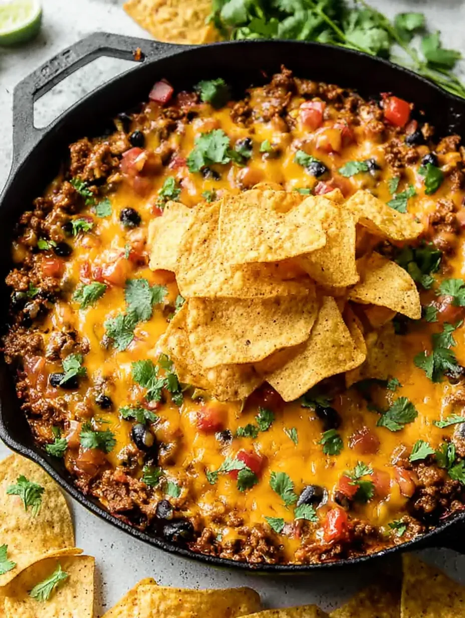A bowl of chili with chips on top.