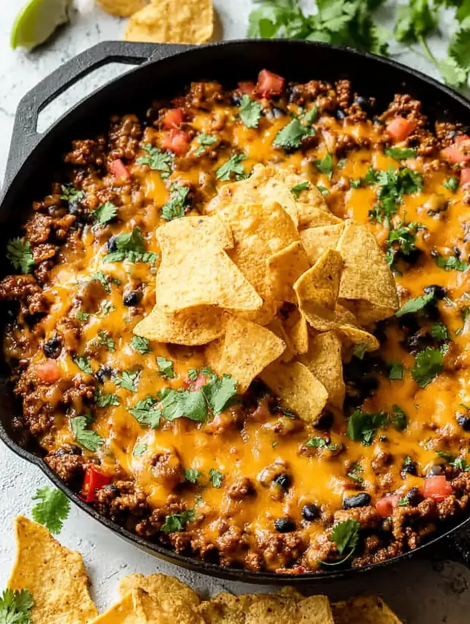 A bowl of chili with chips on top.