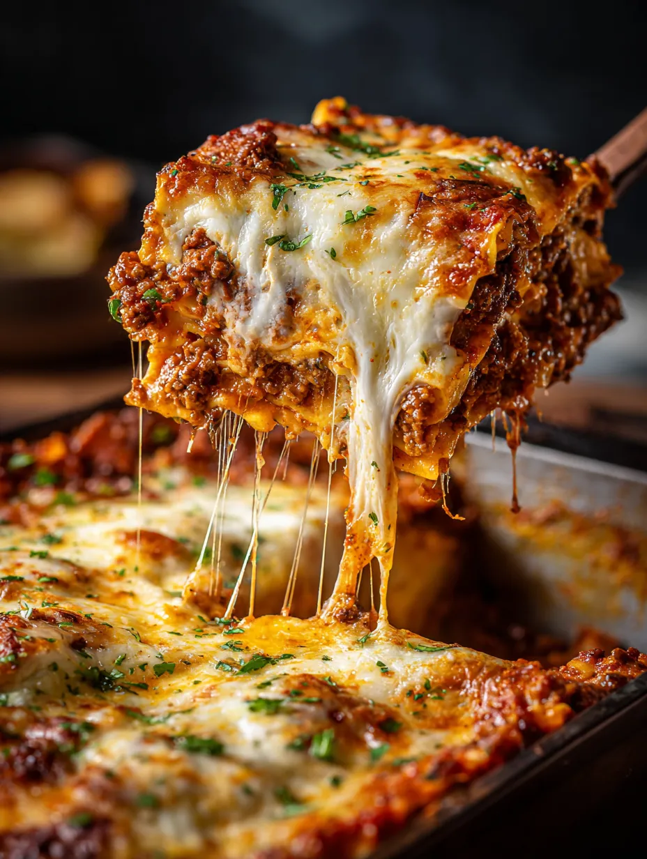 A gooey slice with cheese and saucy layers.