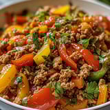 A bowl of food with meat and vegetables.