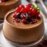 Chocolatey dessert topped with fresh berries.