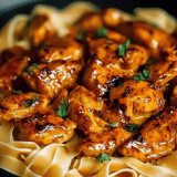 Chicken and pasta paired up on a dish.