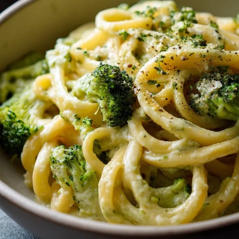 A bowl of pasta with broccoli and cheese.