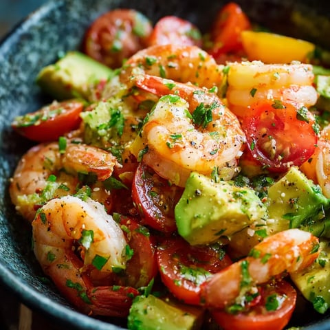 A big bowl filled with shrimp and tomatoes.